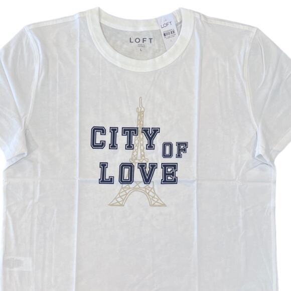 NWT LOFT White Paris City Of Love Relaxed Crew Tee - Picture 4 of 10